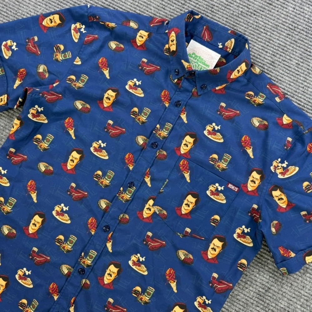 RSVLTS Parks and Recreation Ron‎ Swanson KUNUFLEX Shirt Mens Large Short Sleeve